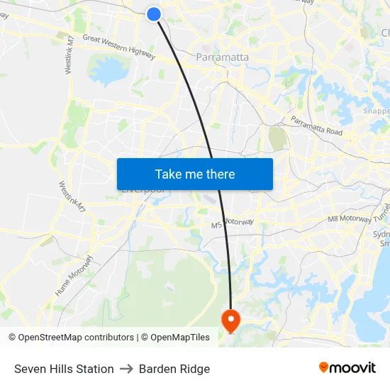 Seven Hills Station to Barden Ridge map