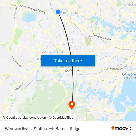 Wentworthville Station to Barden Ridge map