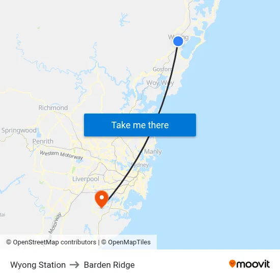 Wyong Station to Barden Ridge map