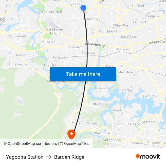 Yagoona Station to Barden Ridge map