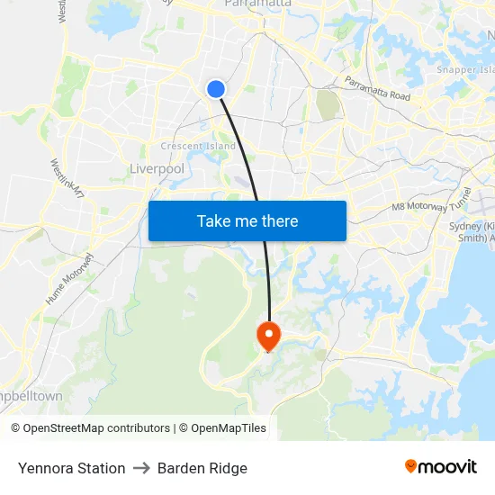 Yennora Station to Barden Ridge map