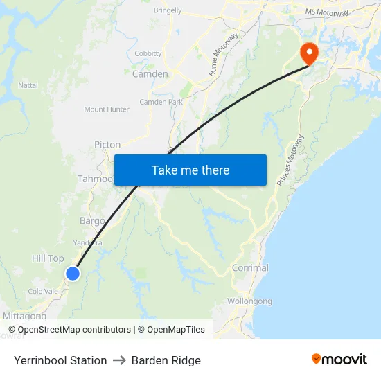 Yerrinbool Station to Barden Ridge map