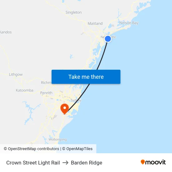 Crown Street Light Rail to Barden Ridge map