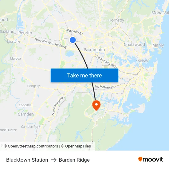 Blacktown Station to Barden Ridge map