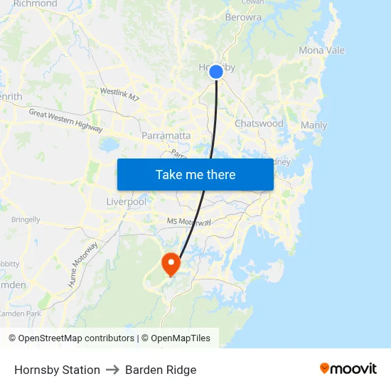 Hornsby Station to Barden Ridge map