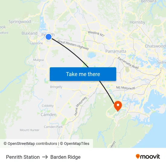 Penrith Station to Barden Ridge map