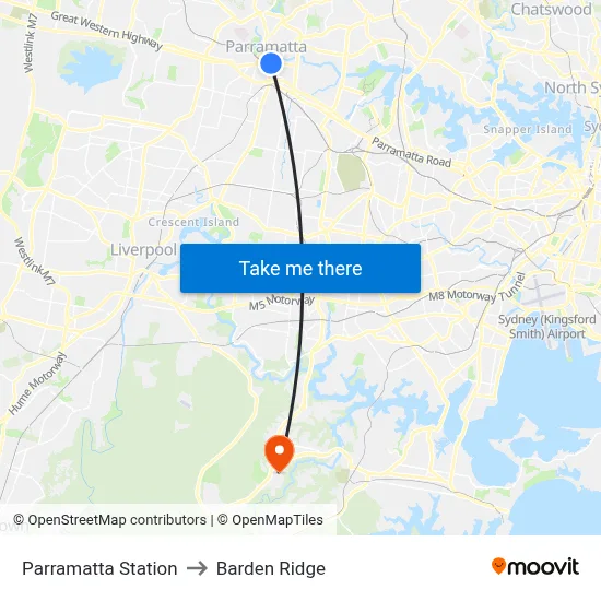 Parramatta Station to Barden Ridge map
