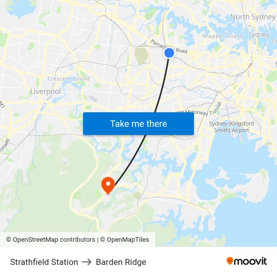 Strathfield Station to Barden Ridge map