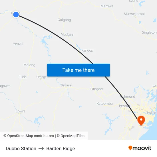 Dubbo Station to Barden Ridge map