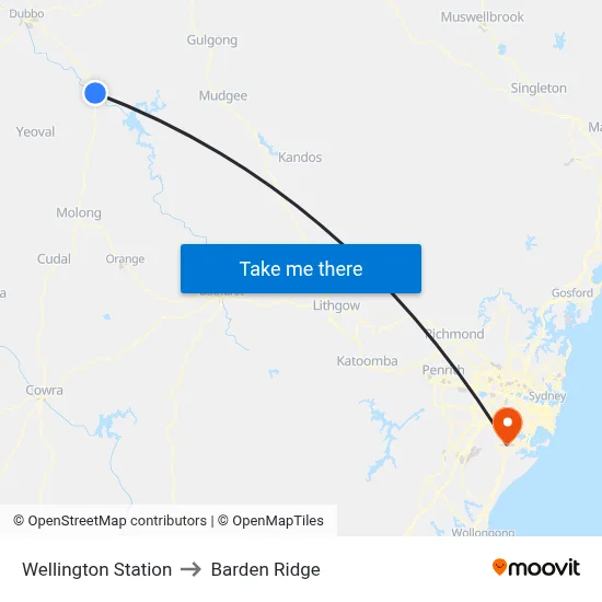 Wellington Station to Barden Ridge map