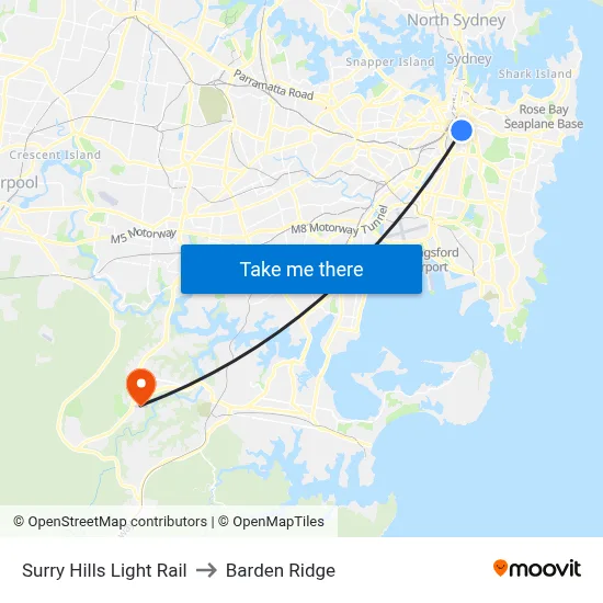 Surry Hills Light Rail to Barden Ridge map