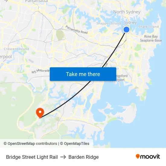 Bridge Street Light Rail to Barden Ridge map