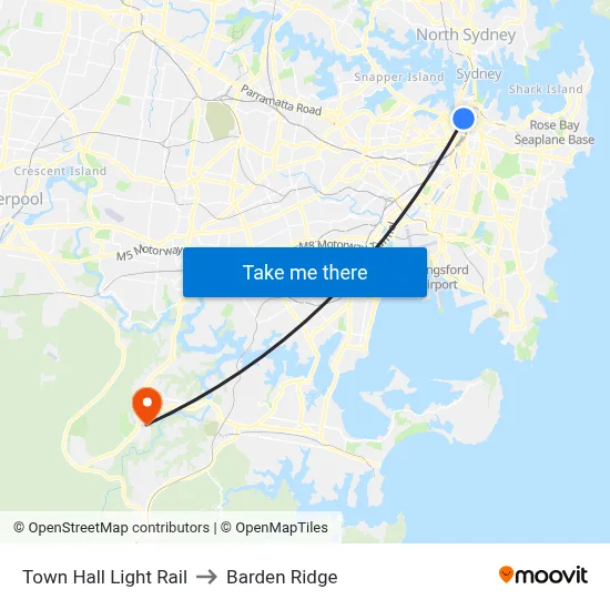 Town Hall Light Rail to Barden Ridge map