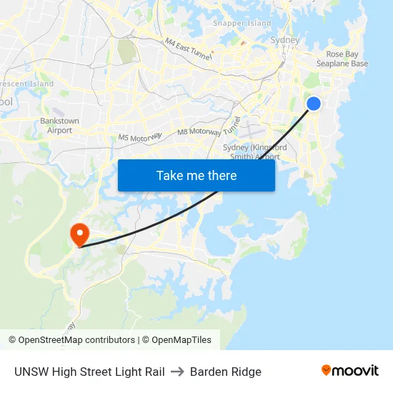 UNSW High Street Light Rail to Barden Ridge map