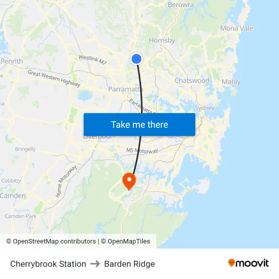 Cherrybrook Station to Barden Ridge map