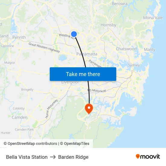 Bella Vista Station to Barden Ridge map