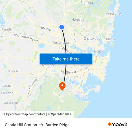 Castle Hill Station to Barden Ridge map