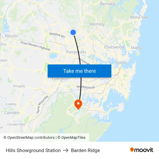 Hills Showground Station to Barden Ridge map