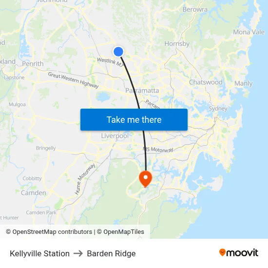 Kellyville Station to Barden Ridge map