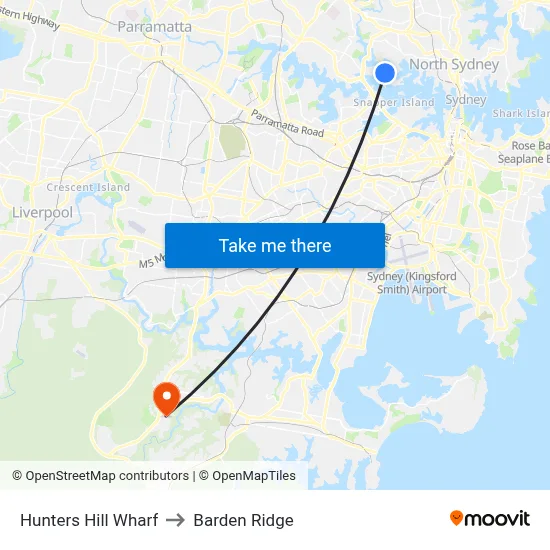 Hunters Hill Wharf to Barden Ridge map