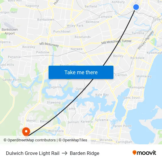 Dulwich Grove Light Rail to Barden Ridge map