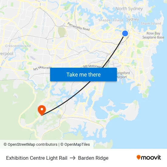 Exhibition Centre Light Rail to Barden Ridge map