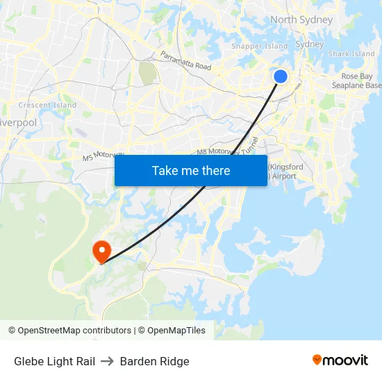 Glebe Light Rail to Barden Ridge map