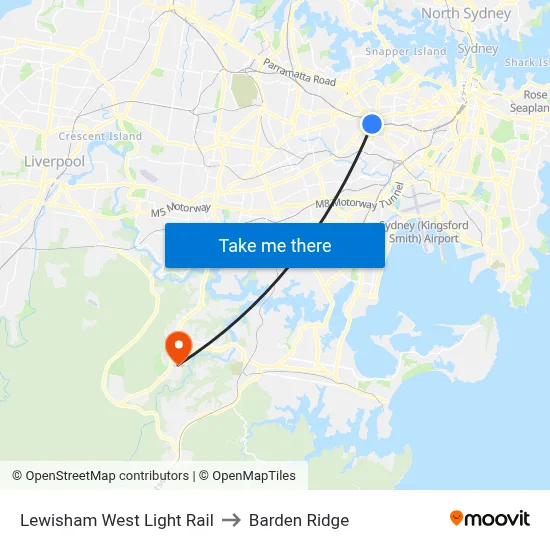 Lewisham West Light Rail to Barden Ridge map