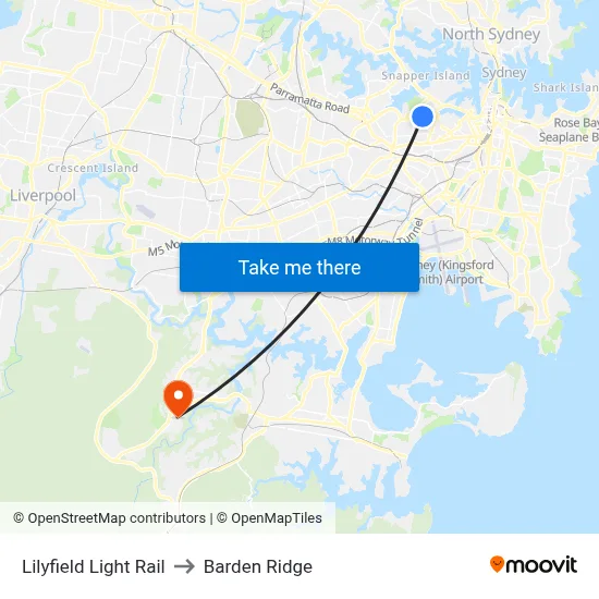 Lilyfield Light Rail to Barden Ridge map