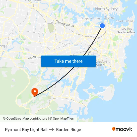 Pyrmont Bay Light Rail to Barden Ridge map