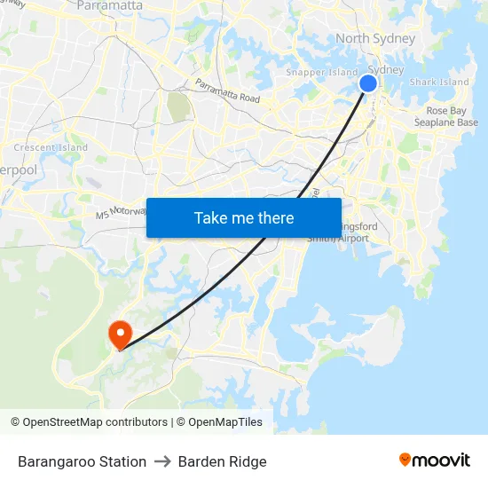 Barangaroo Station to Barden Ridge map