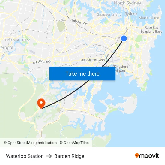 Waterloo Station to Barden Ridge map