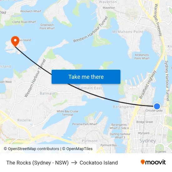The Rocks (Sydney - NSW) to Cockatoo Island map