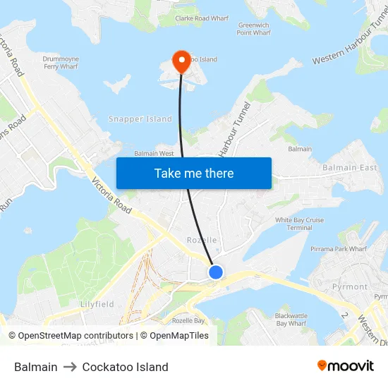Balmain to Cockatoo Island map