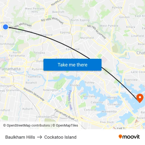 Baulkham Hills to Cockatoo Island map