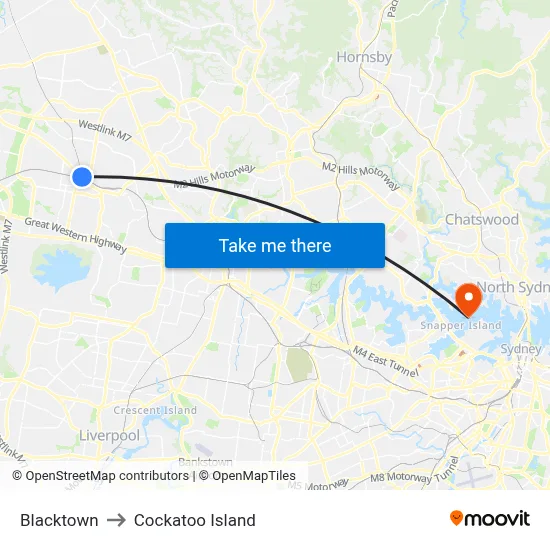 Blacktown to Cockatoo Island map