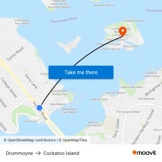 Drummoyne to Cockatoo Island map
