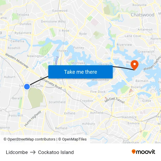 Lidcombe to Cockatoo Island map