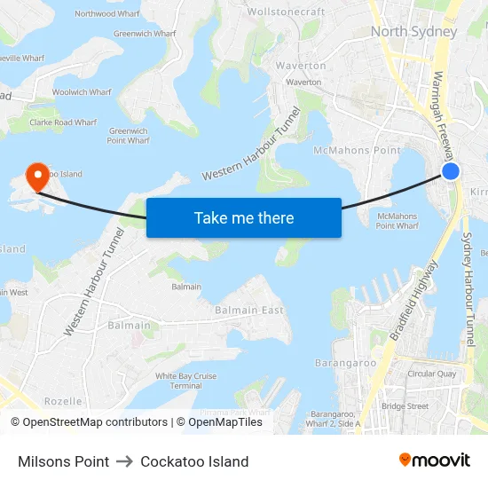 Milsons Point to Cockatoo Island map