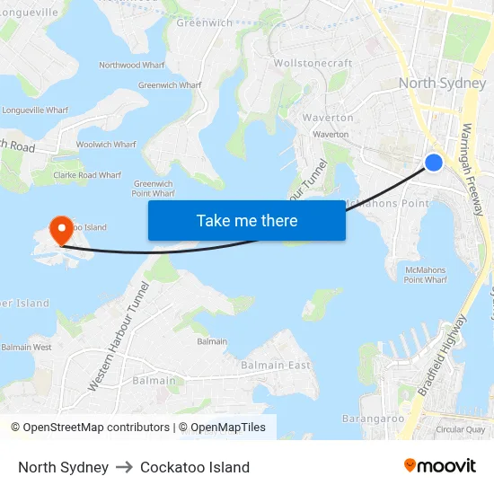 North Sydney to Cockatoo Island map