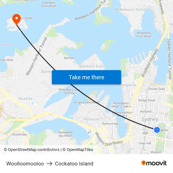 Woolloomooloo to Cockatoo Island map