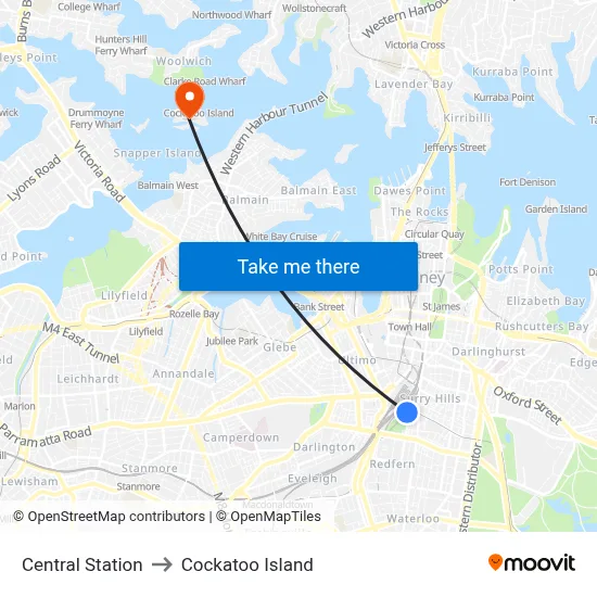 Central Station to Cockatoo Island map