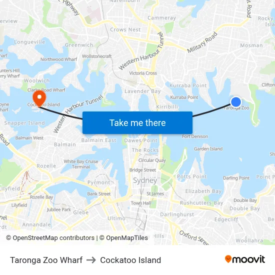 Taronga Zoo Wharf to Cockatoo Island map