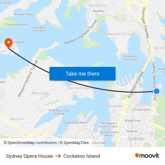 Sydney Opera House to Cockatoo Island map