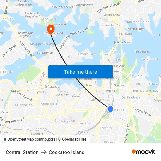 Central Station to Cockatoo Island map