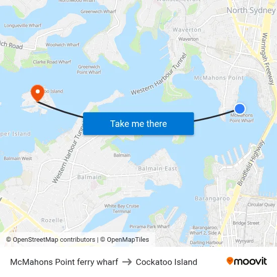 McMahons Point ferry wharf to Cockatoo Island map