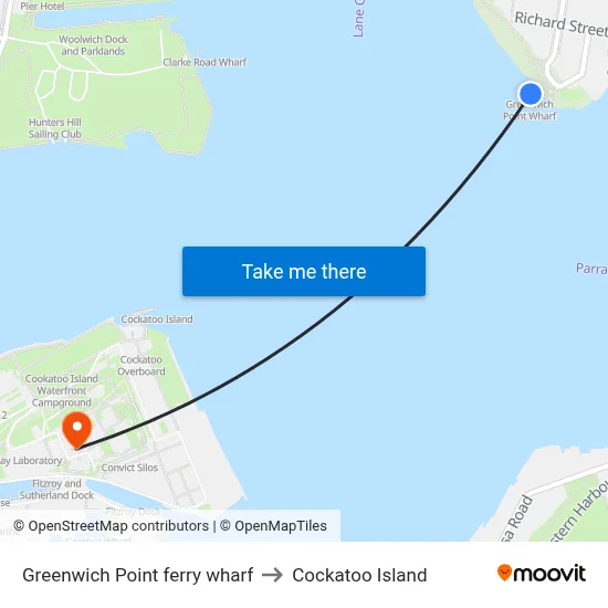 Greenwich Point ferry wharf to Cockatoo Island map