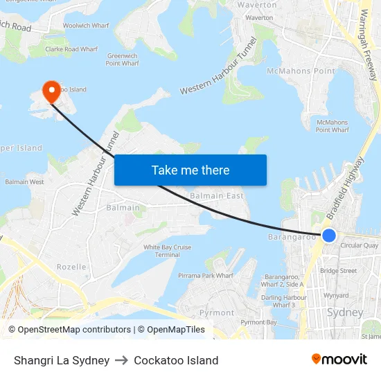 Shangri La Sydney to Cockatoo Island map