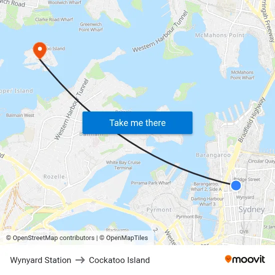 Wynyard Station to Cockatoo Island map