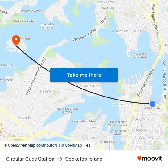 Circular Quay Station to Cockatoo Island map